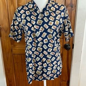 Liz Claiborne LizWear Travel Vacation Blue button down shirt Petite Small